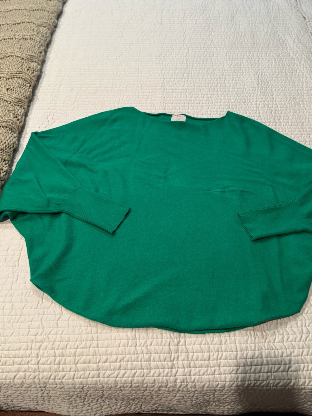 Women’s Oversized Boatneck Sweater in Emerald Green worn once